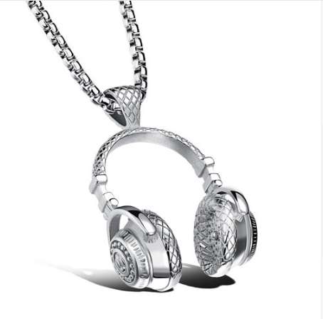 Hip Hop Jewelry Men Necklace Stainless Steel Music Headphone Pendant Necklaces 2018 Fashion Cool Gifts Mens Jewellery Collier