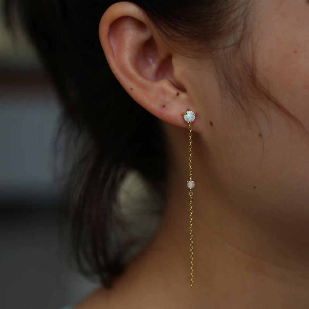 Elegant elegance girl tassel drop chain earring white fire opal gemetone women girl 925 sterling silver thread ear wire jewelry