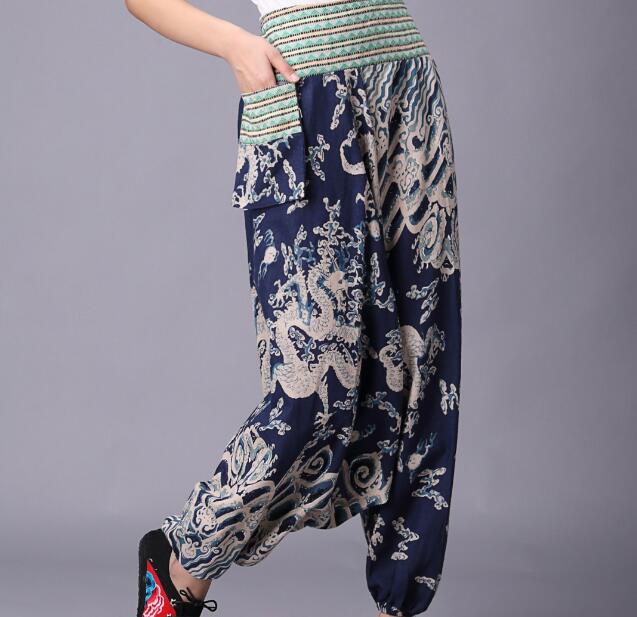 Traditional stage Woman Joggers Linen Cotton Chinese Harem Pants Women Big Crotch Pants Nepal Baggy Linen Pants Female pantalon