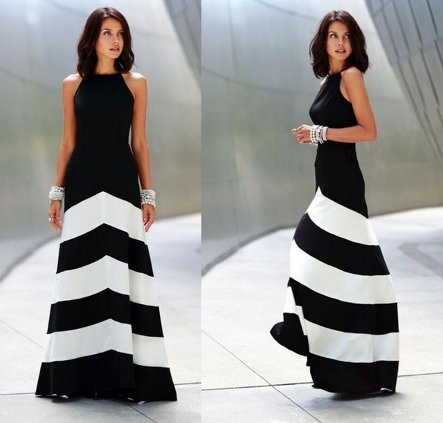 2018 Summer Fashion Women Maxi Dress Sexy Halter Backless Off Shoulder Evening Party Dresses Black White Striped Long Dress, Black;gray
2018 Summer Fashion Women Maxi Dress Sexy Halter Backless Off Shoulder Evening Party Dresses Black White Striped Long Dress, Black;gray