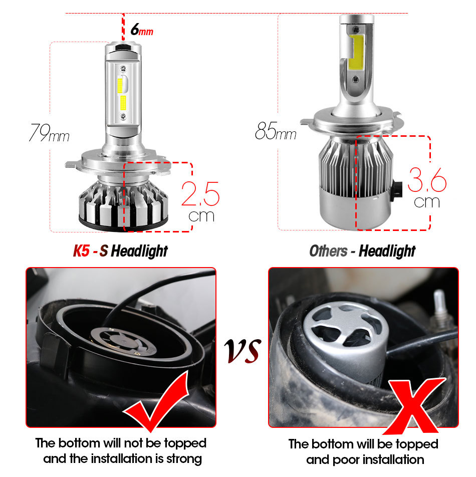 PAMPSEE New Upgrade Mini Canbus H4 H7 Car LED Headlight Kit 50W 10000LM/Set H1 H11 9005 9006 6000K Bulbs Car Accessories