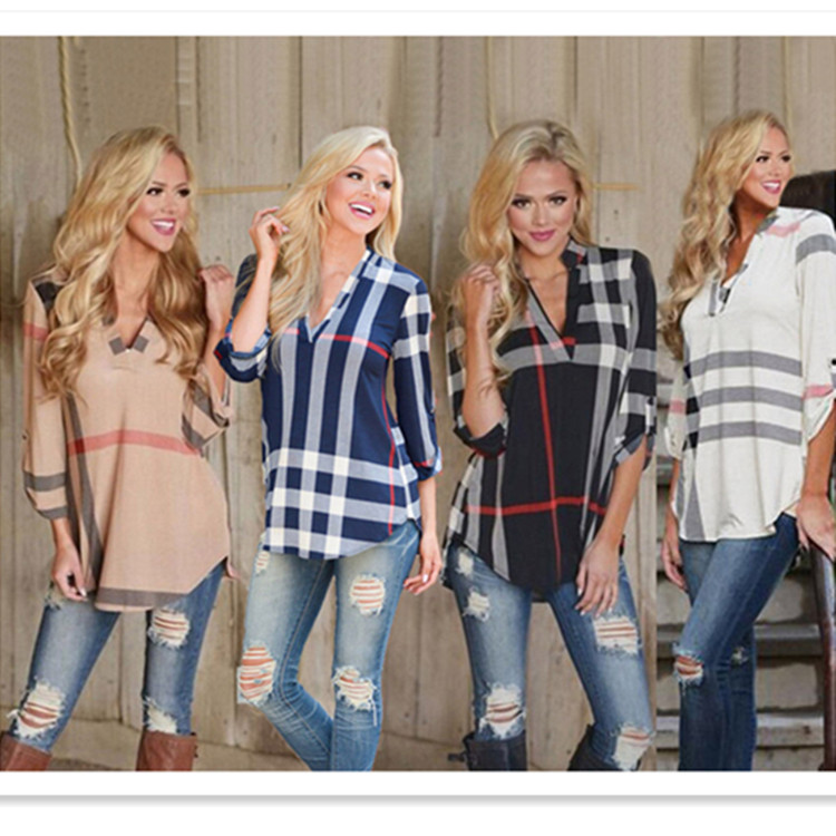 Women's Spring and Autumn Fashion Plaid Print V-Neck Sleeve Top T-Shirt S--5XL, White
Women's Spring and Autumn Fashion Plaid Print V-Neck Sleeve Top T-Shirt S--5XL, White