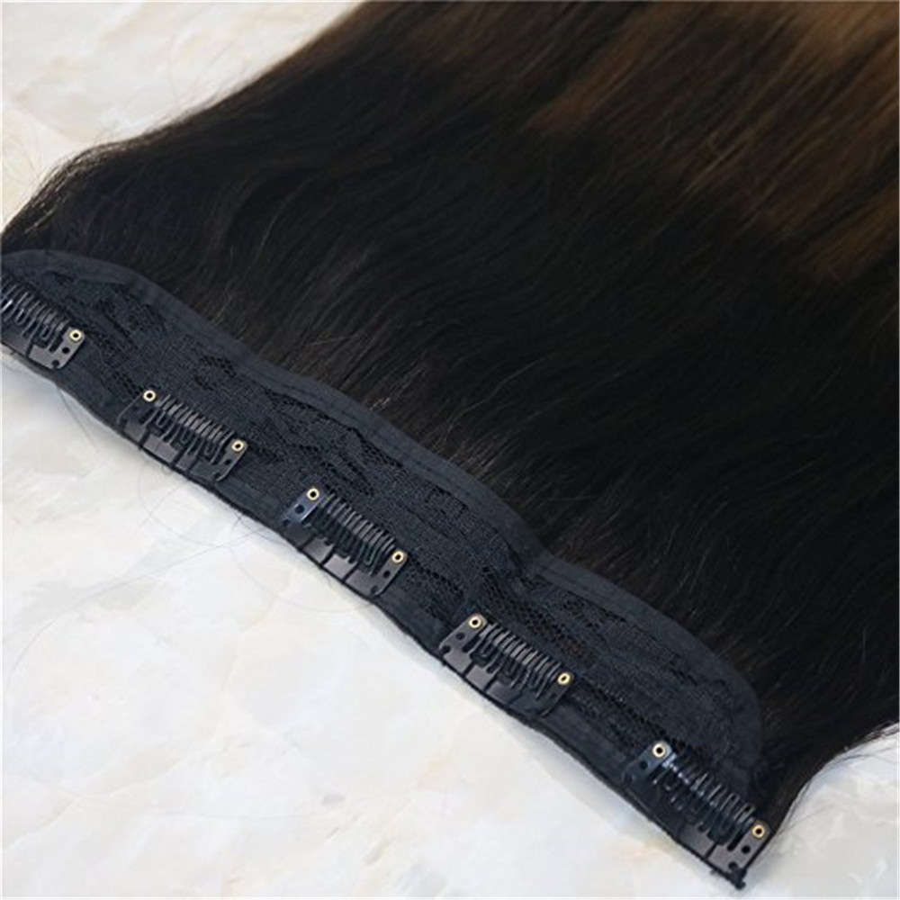 One Piece Clip in Human Hair Extensions 70g Ombre Balayage Dark Brown to Medium Brown Remy Hair Weft Clip ins Color #2/6