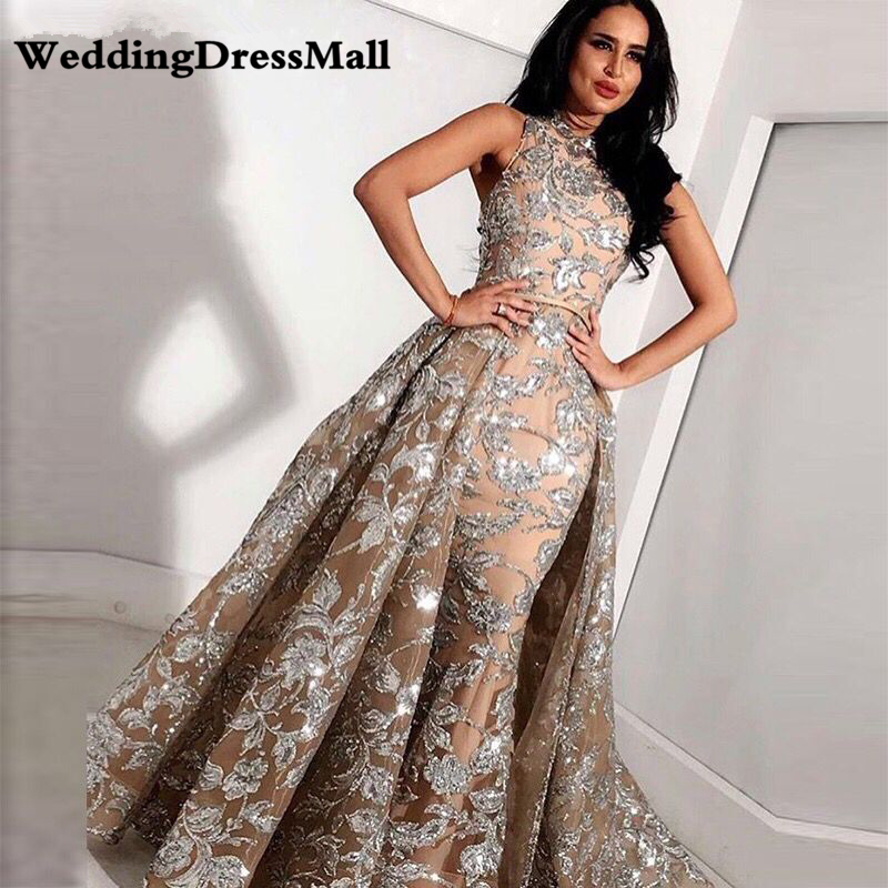 Long Grey Champagne Lace Mermaid High Neck Arabic Evening Gowns 2021 kaftan Dubai Formal Prom Dress with Detachable Skirt, Same as picture
Long Grey Champagne Lace Mermaid High Neck Arabic Evening Gowns 2021 kaftan Dubai Formal Prom Dress with Detachable Skirt, Same as picture