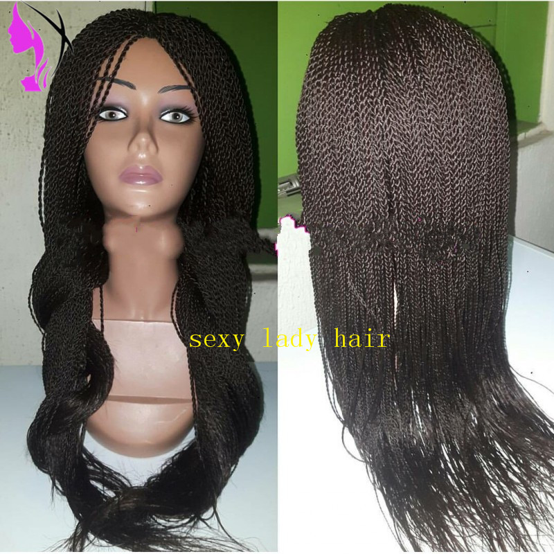 10-30inches long twisted 2X twist braids wig black color mirco braided wig synthetic lace front wigs for black woman