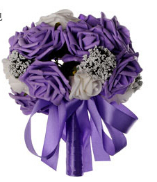 Fresh And Romantic Bride Holding Flowers Rose And Babysbreath Artificial Flowers Pink,Orange,Purple And Red Bridal Bouquets