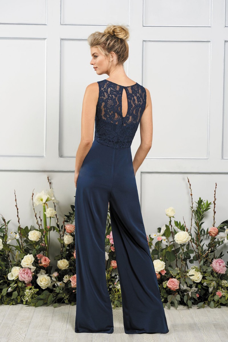 2018 Jasmine Jumpsuits Bridesmaids Dresses V Neck Dark Navy Maid of Honor Gowns Beach Cheap Wedding Guest Party Dress Vestidos De Novia