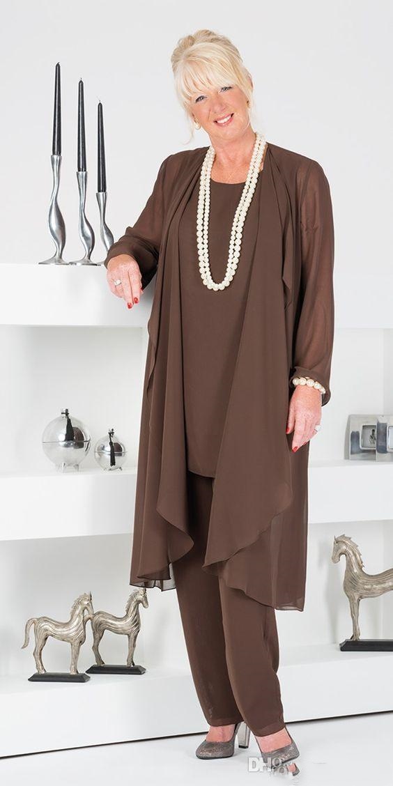 Classic Brown Of The Pant With Jacket Mother Bride Gowns Guest Dresses Plus Size Formal Ladies Wedding Suits 0510