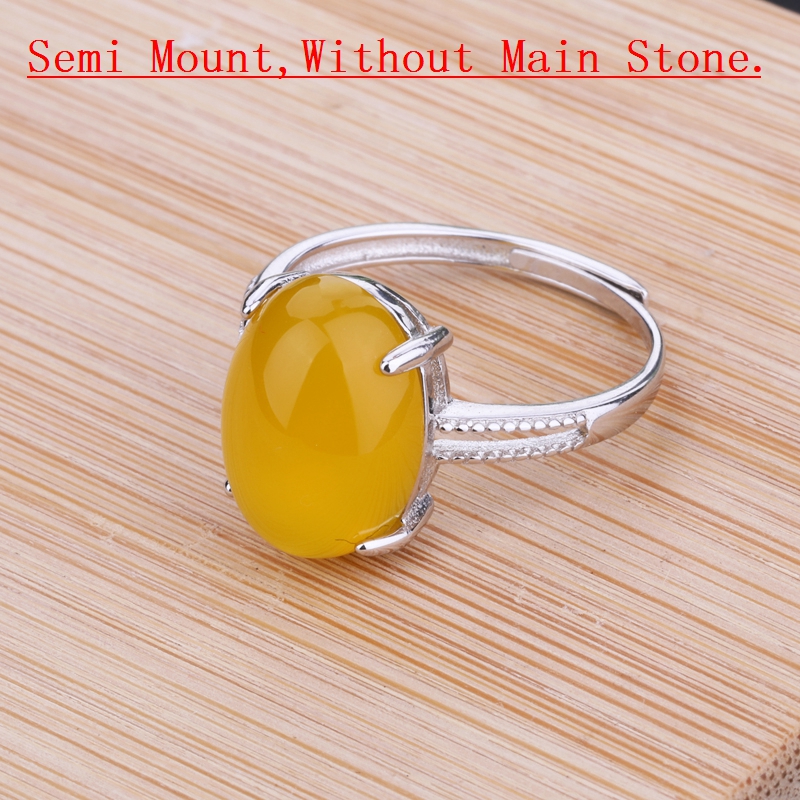 925 Sterling Silver Women Engagement Ring 10x14mm Oval Cabochon Semi Mount Ring White Gold Color Wholesale Turquoise Amber Setting