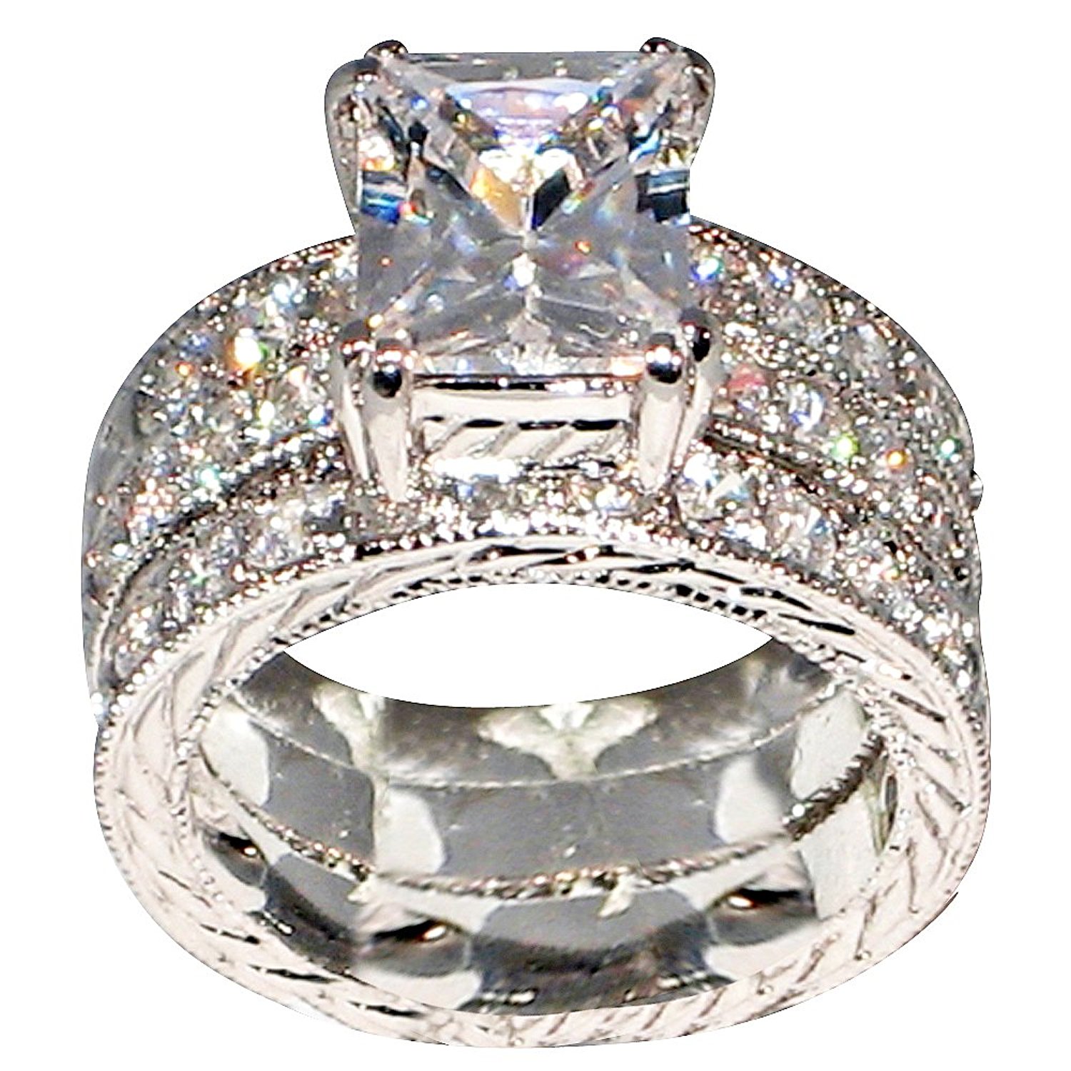 3pcs Stunning Wedding Band Ring Luxury Jewelry 10KT White Gold Filled Princess Cut Topaz CZ Diamond Women Engagement 3 IN 1 Ring Set Gift
3pcs Stunning Wedding Band Ring Luxury Jewelry 10KT White Gold Filled Princess Cut Topaz CZ Diamond Women Engagement 3 IN 1 Ring Set Gift
