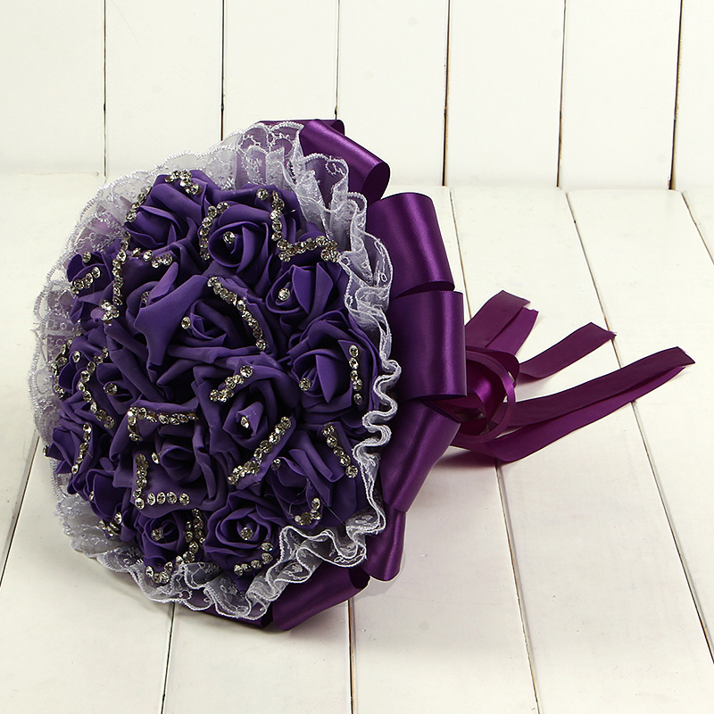 Foam Rose Wedding Bridal Bouquets Handmade Flowers Artificial Rose Crystals Wedding Supplies Bride Holding Flowers Brooch Bouquet CPA1595