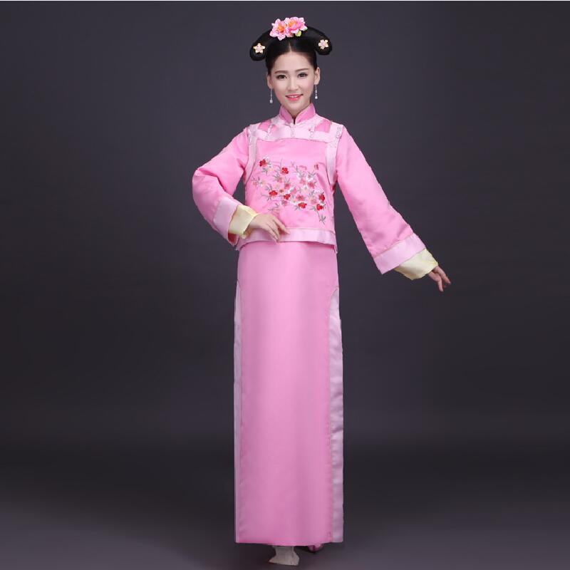 New blue and pink the Qing dynasty princess dress Chinese ancient manchu gown elegant female ethnic clothing