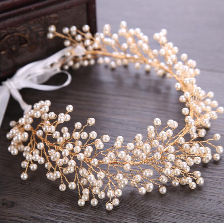 2019 Latest Gold Hair Flowers For Wedding Party Bridal Bridesmaid Baroque chic Crystal Pearls Rhinestone headband Wedding Dress 6*36cm