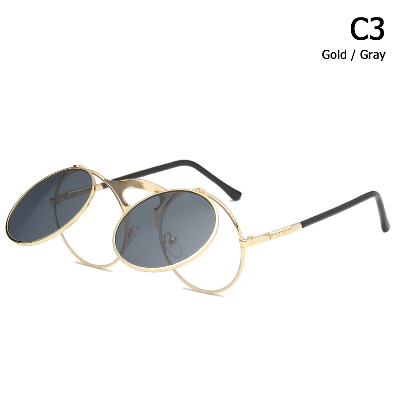 JackJad 2018 New Fashion VINTAGE Round STEAMPUNK Flip Up Sunglasses Steam Punk Clamshell Design Retro Sun Glasses