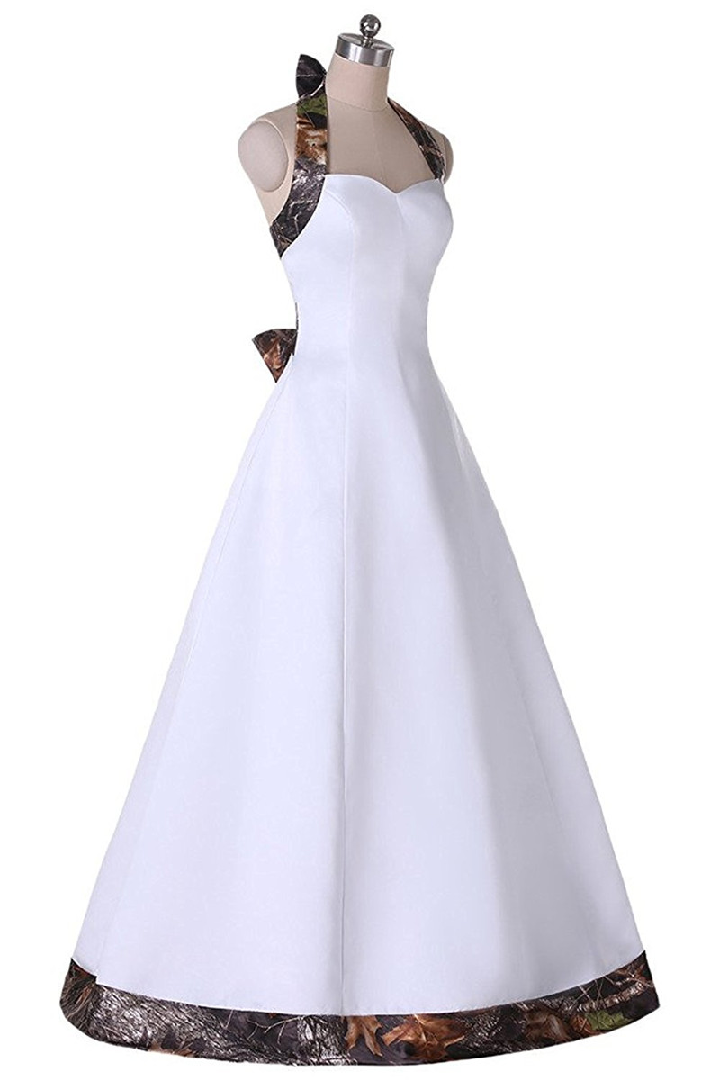 2017 Simple Sexy Camo Halter Bow A-Line Wedding Dresses With Satin Floor-Length Plus Size Wedding Party Bridal Gowns Vestido De Novia BW20