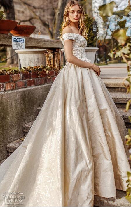 latest a line matte satin wedding dresses off the shoulder bead lace applique bridal gowns dubai saudi arabic sweep train wedding dress