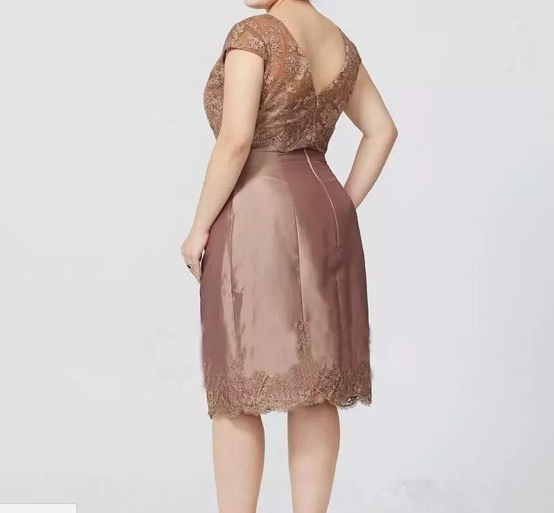 Modest Knee Length Mother Of The Bride Dresses With Jacket Lace Appliqued Plus Size Wedding Guest Dress Formal Mother Evening Gowns