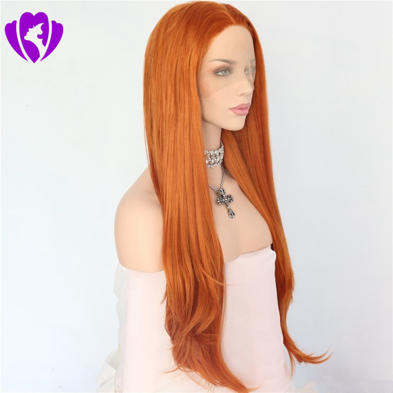 Fast shipping Orange Synthetic Lace Front Wigs for Women Afro Long Straight Wig cosplay Heat Resistant Full Natural Hair