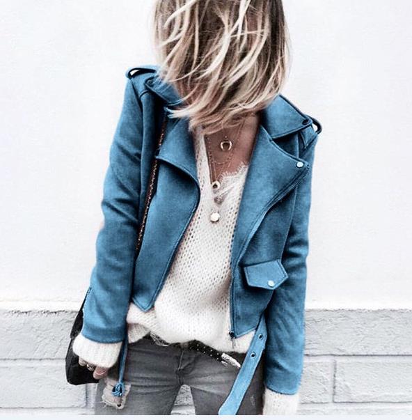 European fashion solid color casual long-sleeved button deerskin jacket jacket pink khaki green blue support mixed batch