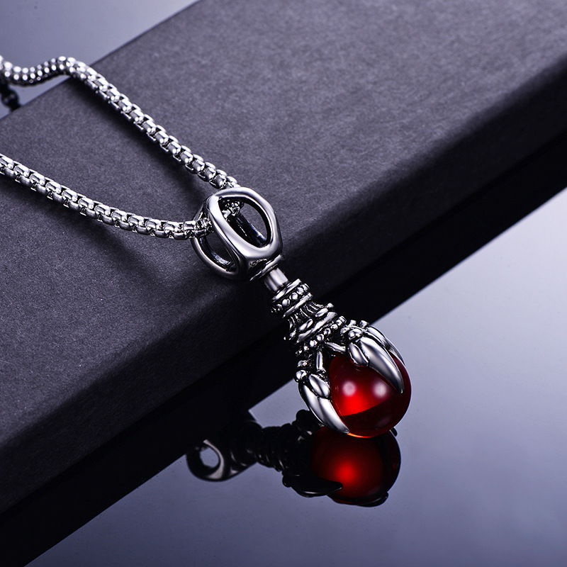 Stylish Men's 316L Stainless Steel Pendant Necklace with King Kong Dragon Claw Motif & Clear Glass Beads