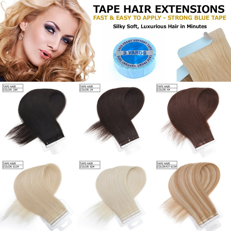 skin weft tape in human hair extensions 100 indian silky straight virgin hair extensions 60 pieces 100g more color options
