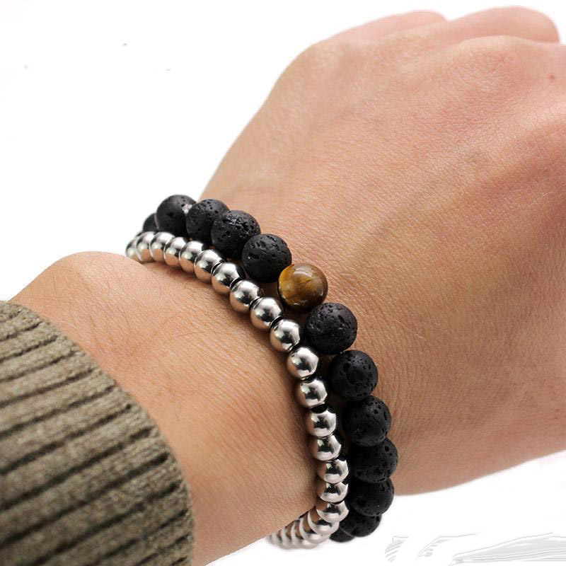 Designer 8mm Lava Mens Bracelet Set Semi-Precious Handmade Personalized 6mm Stainless Steel Beads Bracelets For Women Stretchy Jewelry Gifts, Black
Designer 8mm Lava Mens Bracelet Set Semi-Precious Handmade Personalized 6mm Stainless Steel Beads Bracelets For Women Stretchy Jewelry Gifts, Black