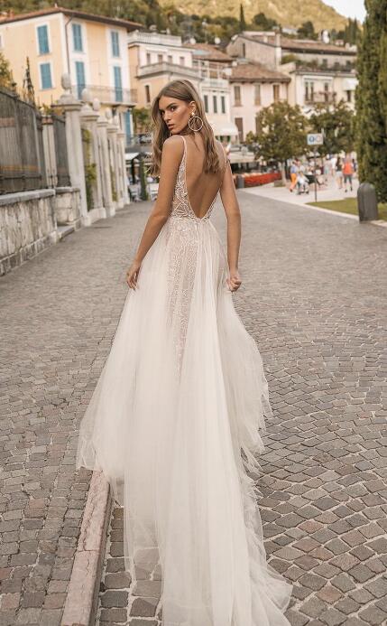 berta prive mermaid wedding dresses plunging neck backless lace bridal gowns see through boho slit wedding dress simple modest