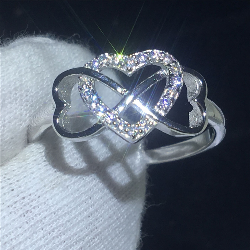 Vecalon Heart to Heart Real Soild 925 Sterling Silver ring 5A Zircon Cz Engagement wedding Band rings for women Bridal Gift