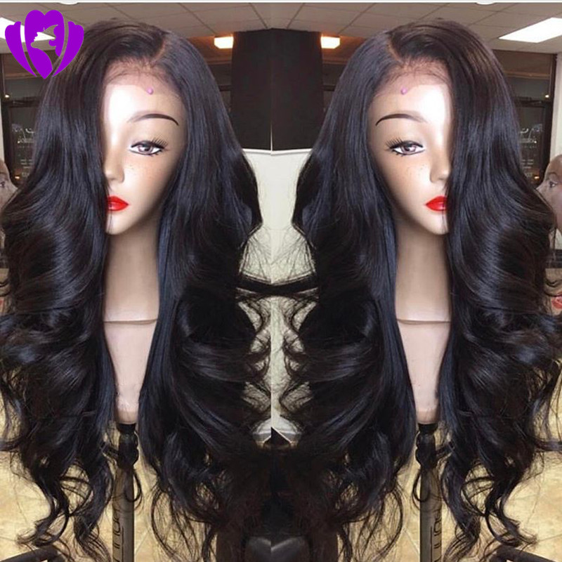 Free shippping side part Synthetic Lace Front Wig with Bangs Long Black Body Wave Hair Synthetic Hair Wigs for Black Women