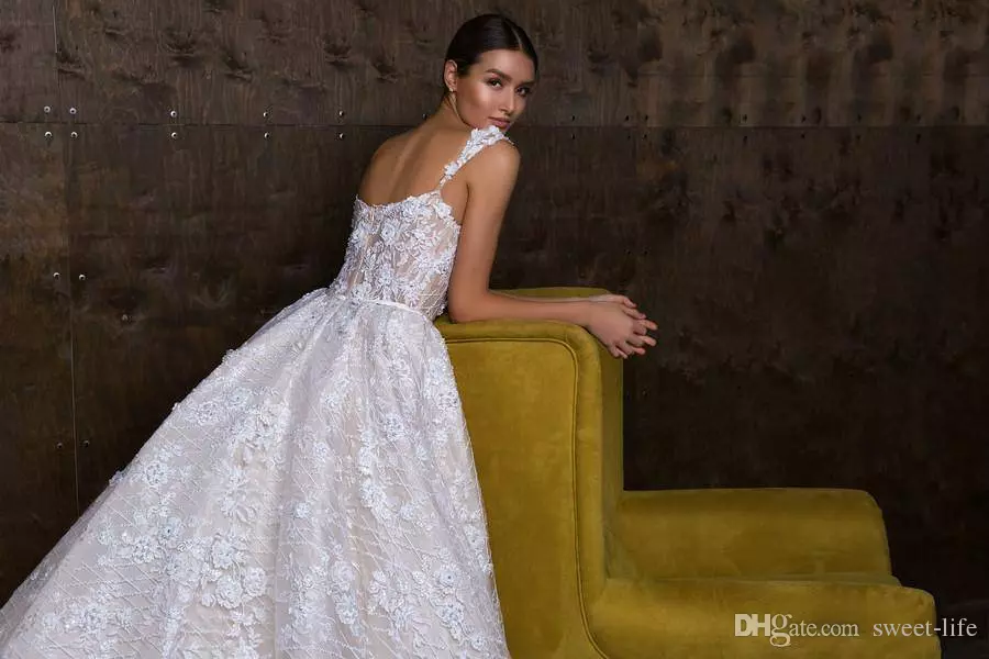 Gorgeous A Line Dresses Full Lace 3D Floral Appliqued Backless Beads Robe Marie Vestido De Novia Plus Size Wedding Dress 0505 0505