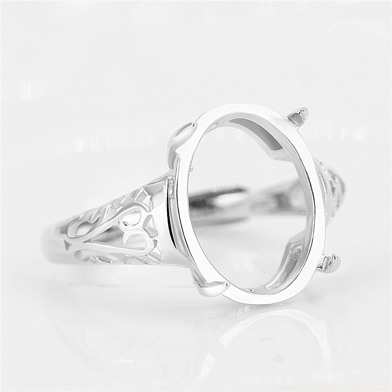 925 Sterling Silver Engagement Wedding Ring for Women 10x13mm Oval Cabochon Semi Mount Ring Setting White Gold Color