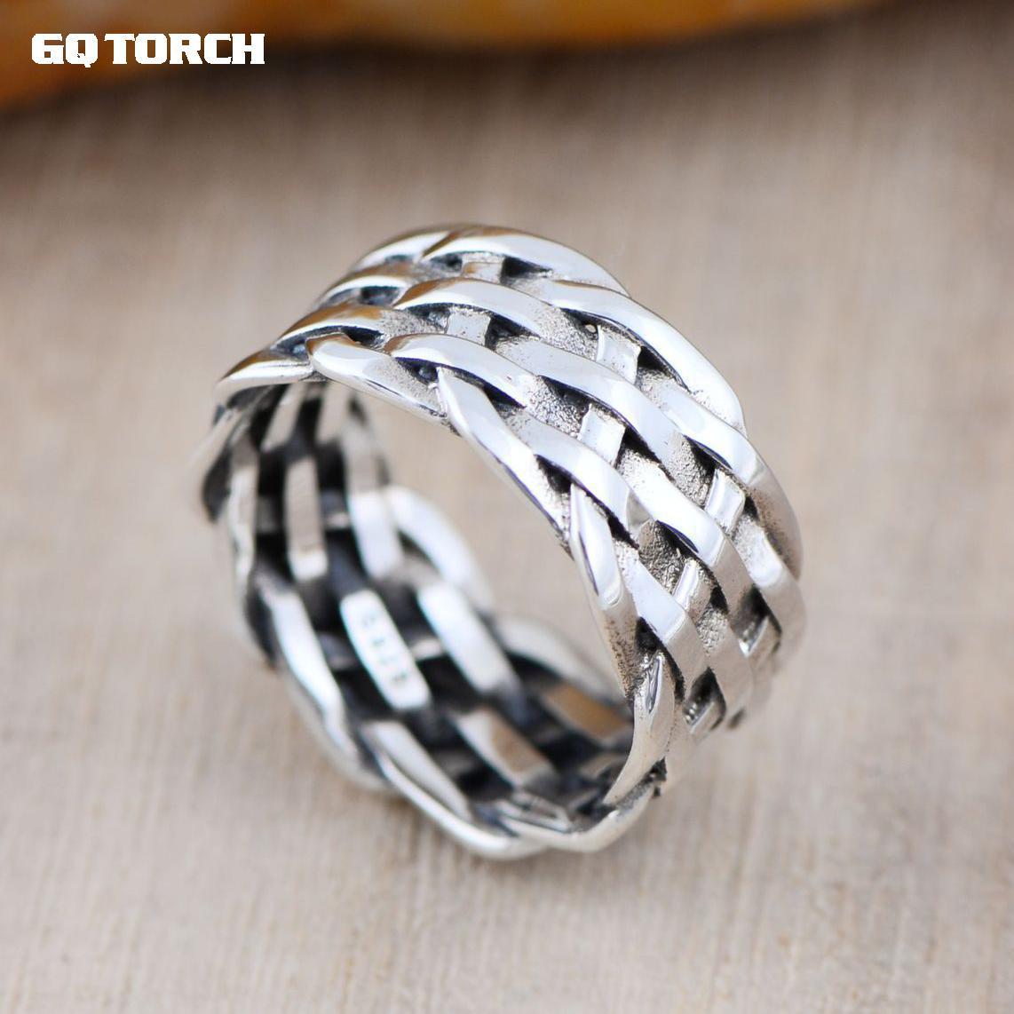 Genuine 925 Sterling Silver Rings For Women And Men Braided Ring Vintage Punk Fine Jewelry D18111405