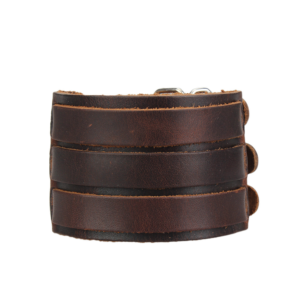 Bluelans Punk Rock New 2 Layer Belt Men Genuine Cow Leather Bracelet 3 Buckle Wristband Cuff Bangle 00JK
