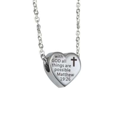 With God all things are possilbe Matthew 19:26 Stainless steel heart charm necklace Inspirational Quote Religious Jewelry Gift
With God all things are possilbe Matthew 19:26 Stainless steel heart charm necklace Inspirational Quote Religious Jewelry Gift