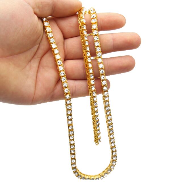 Men Hip Hop Bling Bling Iced Out Tennis Chain 1 Row Necklaces Silver/Gold Color Men Chain Fashion Jewelry