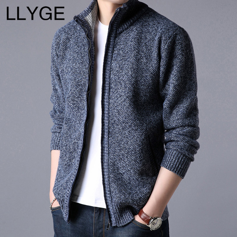 2018 Autumn Winter Men Warm Cardigan Sweatercoat Casual Loose Stand Neck Wool Sweaters Coat Man Zipper Thick Knittwear Plus Size S917
