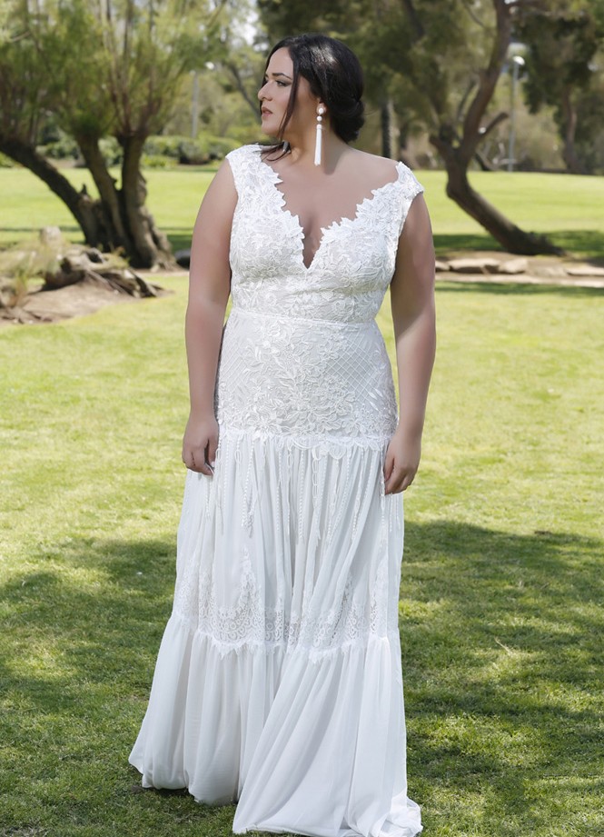 Quality High Lace Plus Size Beach Wedding Dresses V Neck Pleated Bohemian Bridal Gowns A E Chiffon Or Length Boho Robe De Mari E