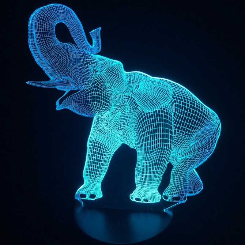 Amazing 3D Illusion LED Table Lamp Night Light with Animal Elephant Shape Touch 7 Colors Change Effect