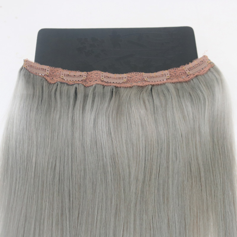 5 Clips One Piece Clip In Human Hair Extensions With Lace Straight Brazilian Virgin Hair Pure Color #Silver