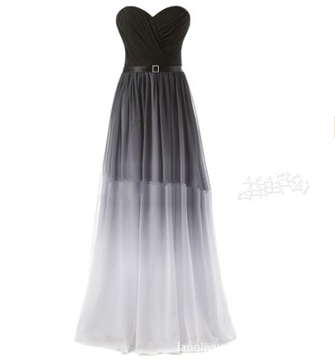 Gradient Long A Line Chiffon Prom Evening Dresses Women Formal Gowns Floor-Length Lace Up Party Gown QC1109