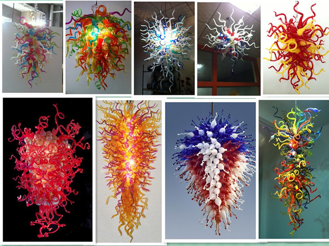 Round Flower Blown Glass Chandeliers Lamp, Colored Art Chandelier Murano for Villa Stair Office House Ceiling Decoration