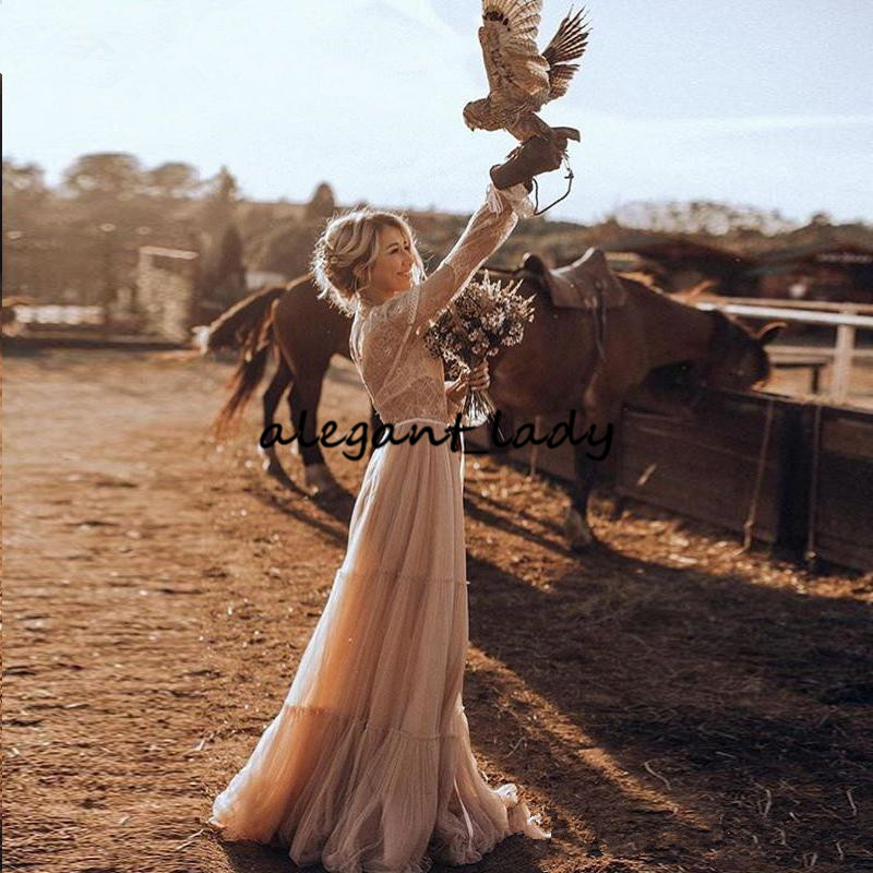 Whimsical Boho Wedding Dresses 2019 Lace Long Sleeve gypsy Striking country western Bridal Gowns Hippie Style Abiti da spos