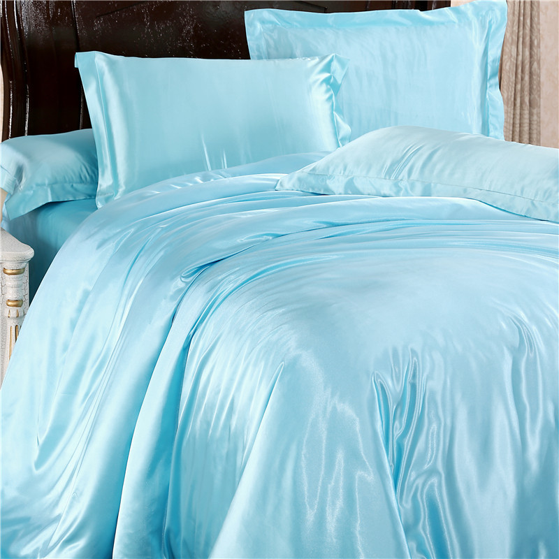 Jeefttby Soft Orange Yellow Silk Satin 4pcs Bed Sheet Solid Color Double Simulation Silk Satin Bedding Duvet Cover Pillowcase