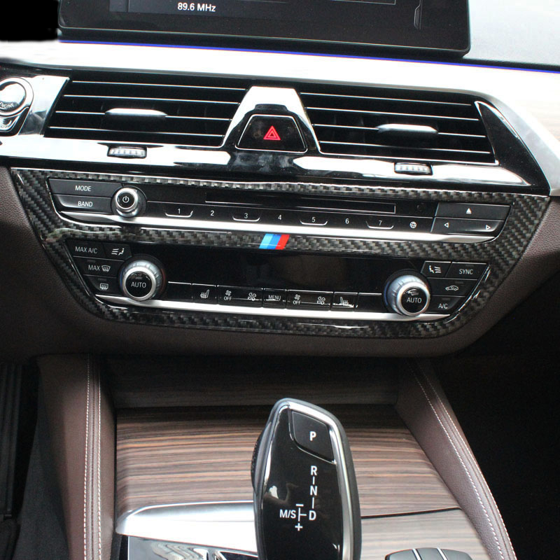 Carbon Fiber Interior Trim Air conditioning CD Control Panel Cover Trim Car Styling Stickers For BMW G30 5 Series Auto accessories