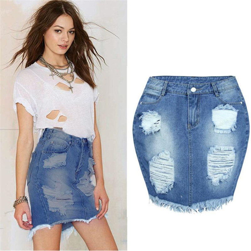Feitong Fashion Women Denim Skirt Jeans 2018 Fashion Vintage Sexy High Waist Ripped Skinny Short Mini Pencil Skirt faldas mujer S916