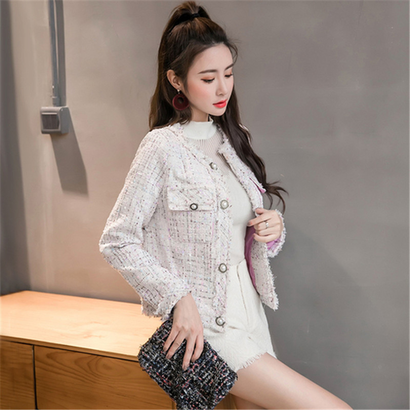 Runway Designer Women Basic Tweed Jacket Coat 2018 Winter Plaid Color Weave Twill Fringe Tassel Slim Elegant Jacket Outerwear