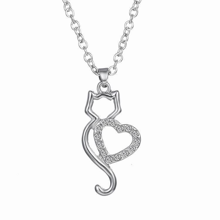 XH hollow diamond cat necklace couple heart creative jewelry factory direct fashion accessories wholesale