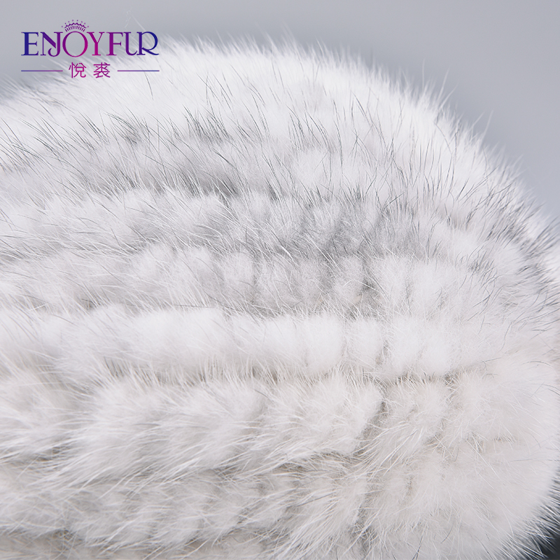 ENJOYFUR Women's Fur Cap Real Mink Fur Hat With Fur Pom Pom Knitted Mink Hats For Winter High Quality Thick Warm Female Beanies D18110601