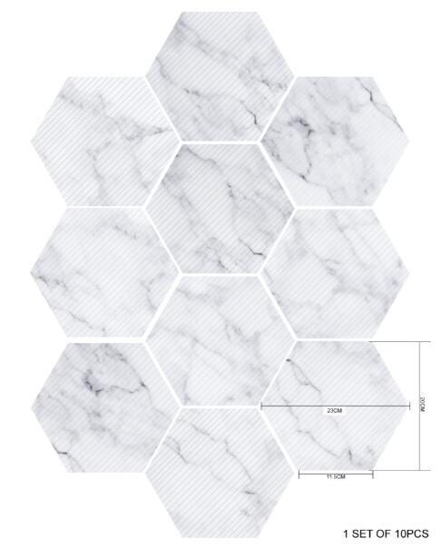 Marble Decorative Floor Stickers Wooden White Hexagon Self Adhesive Tile Art Wall Decal Sticker DIY Bathroom Decor