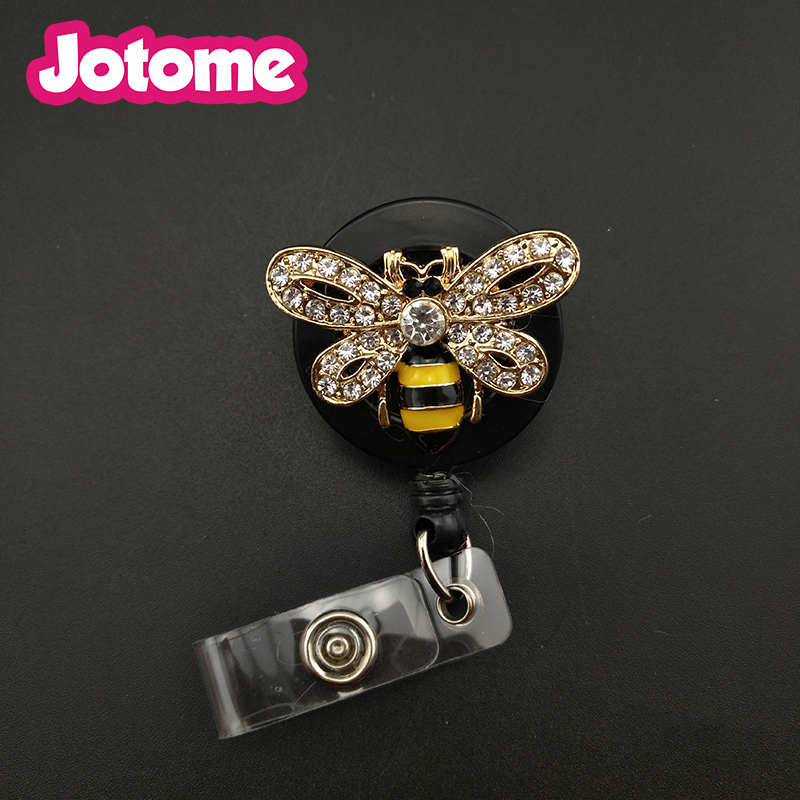 Enamel Rhinestone Vingate Insect Bee Retractable ID Badge Reel Holder For Doctor Nurse Student